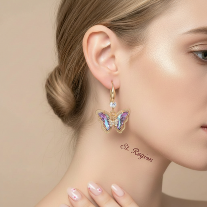 Purple Crystal & Cubic Zirconia Goldtone Butterfly Hook Earrings
