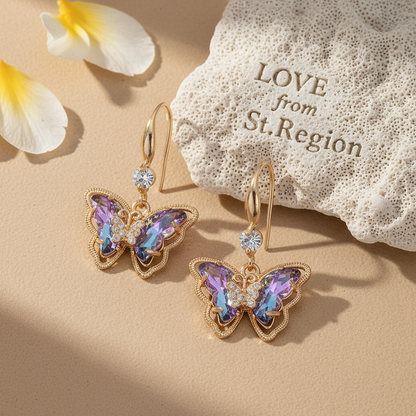 Purple Crystal & Cubic Zirconia Goldtone Butterfly Hook Earrings