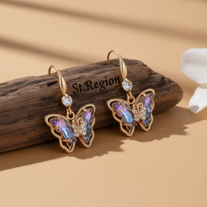Purple Crystal & Cubic Zirconia Goldtone Butterfly Hook Earrings