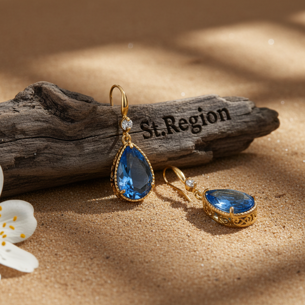 Blue Crystal & Cubic Zirconia Goldtone Teardrop Hook Earrings