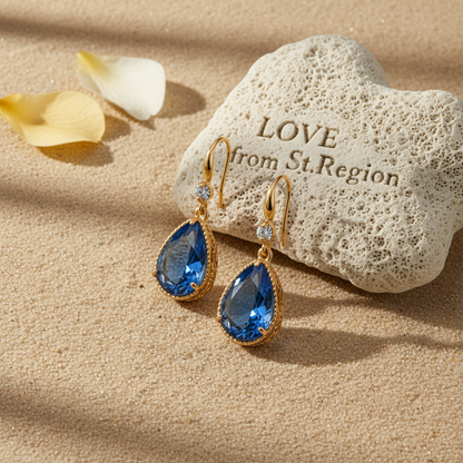 Blue Crystal & Cubic Zirconia Goldtone Teardrop Hook Earrings