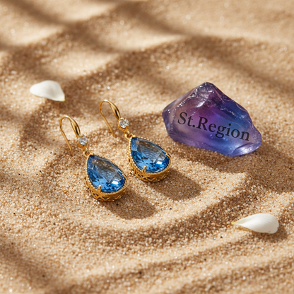 Blue Crystal & Cubic Zirconia Goldtone Teardrop Hook Earrings