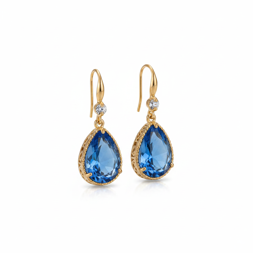 Blue Crystal & Cubic Zirconia Goldtone Teardrop Hook Earrings