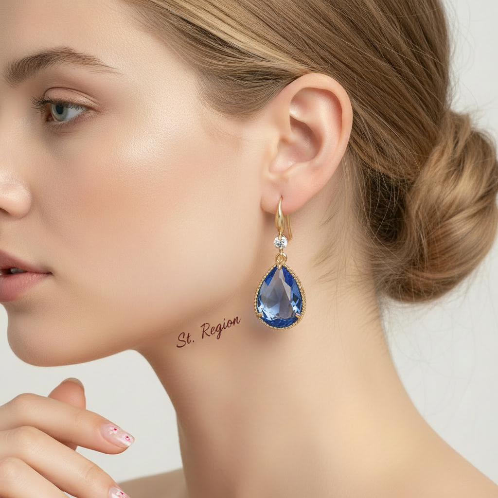 Blue Crystal & Cubic Zirconia Goldtone Teardrop Hook Earrings