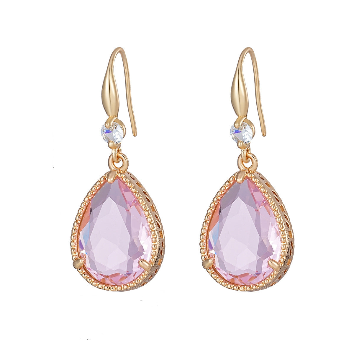 Pink Crystal & Cubic Zirconia Goldtone Teardrop Hook Earrings