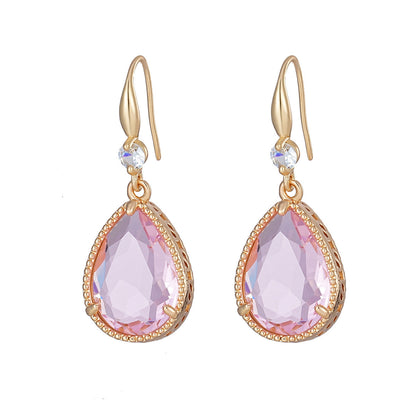 Pink Crystal & Cubic Zirconia Goldtone Teardrop Hook Earrings