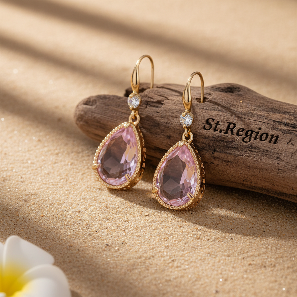 Pink Crystal & Cubic Zirconia Goldtone Teardrop Hook Earrings