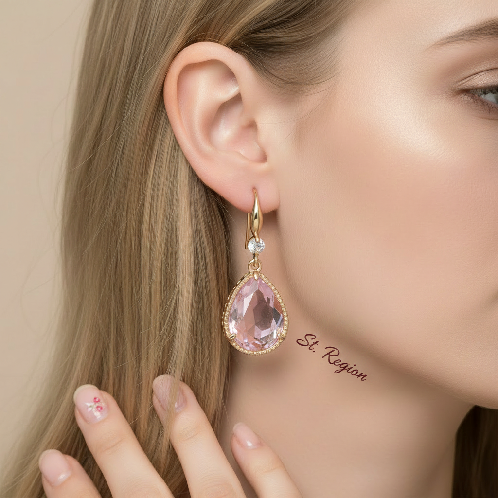 Pink Crystal & Cubic Zirconia Goldtone Teardrop Hook Earrings