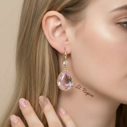 Pink Crystal & Cubic Zirconia Goldtone Teardrop Hook Earrings