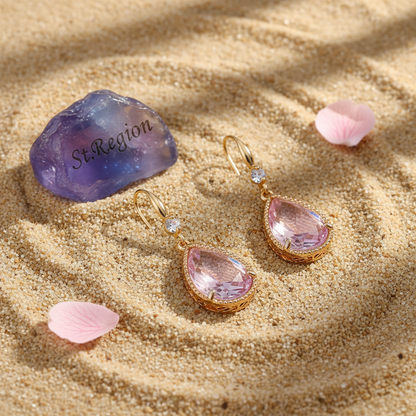 Pink Crystal & Cubic Zirconia Goldtone Teardrop Hook Earrings