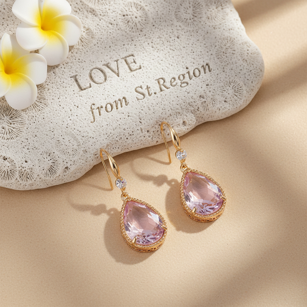 Pink Crystal & Cubic Zirconia Goldtone Teardrop Hook Earrings