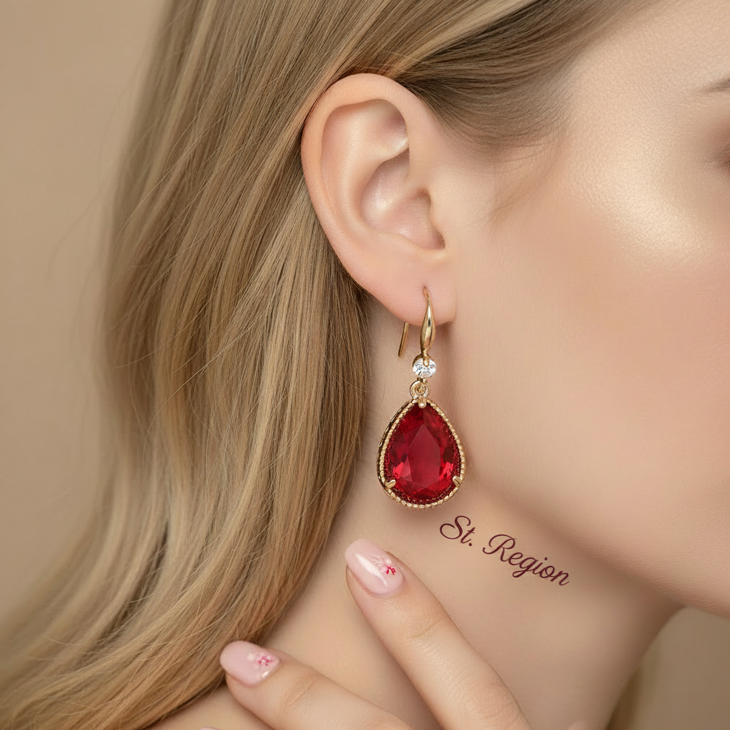 Red Crystal & Cubic Zirconia Goldtone Teardrop Hook Earrings