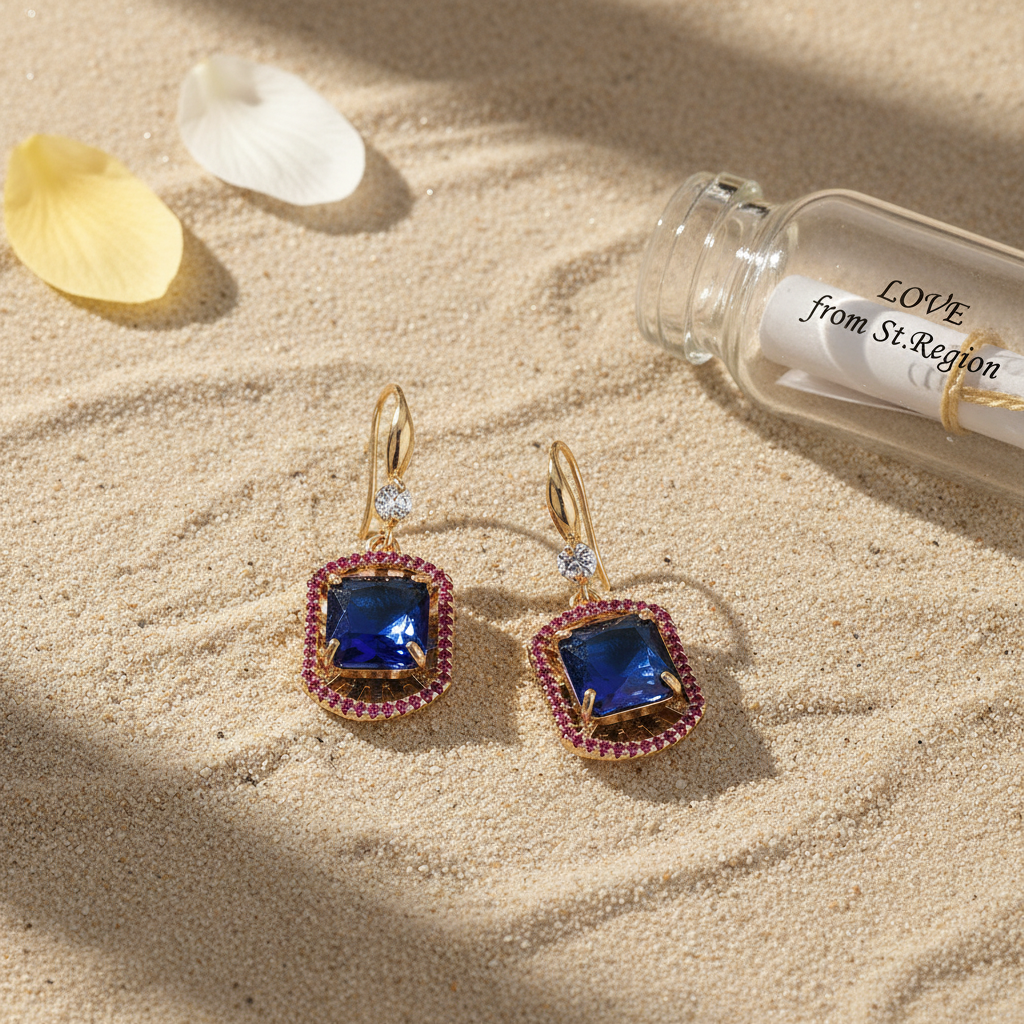 Blue Crystal & Cubic Zirconia Goldtone Sunburst Spokes Hook Earrings