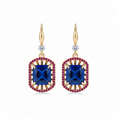 Blue Crystal & Cubic Zirconia Goldtone Sunburst Spokes Hook Earrings