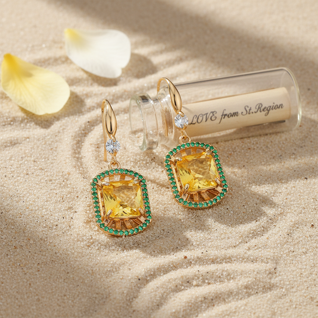 Yellow Crystal & Cubic Zirconia Goldtone Sunburst Spokes Hook Earrings