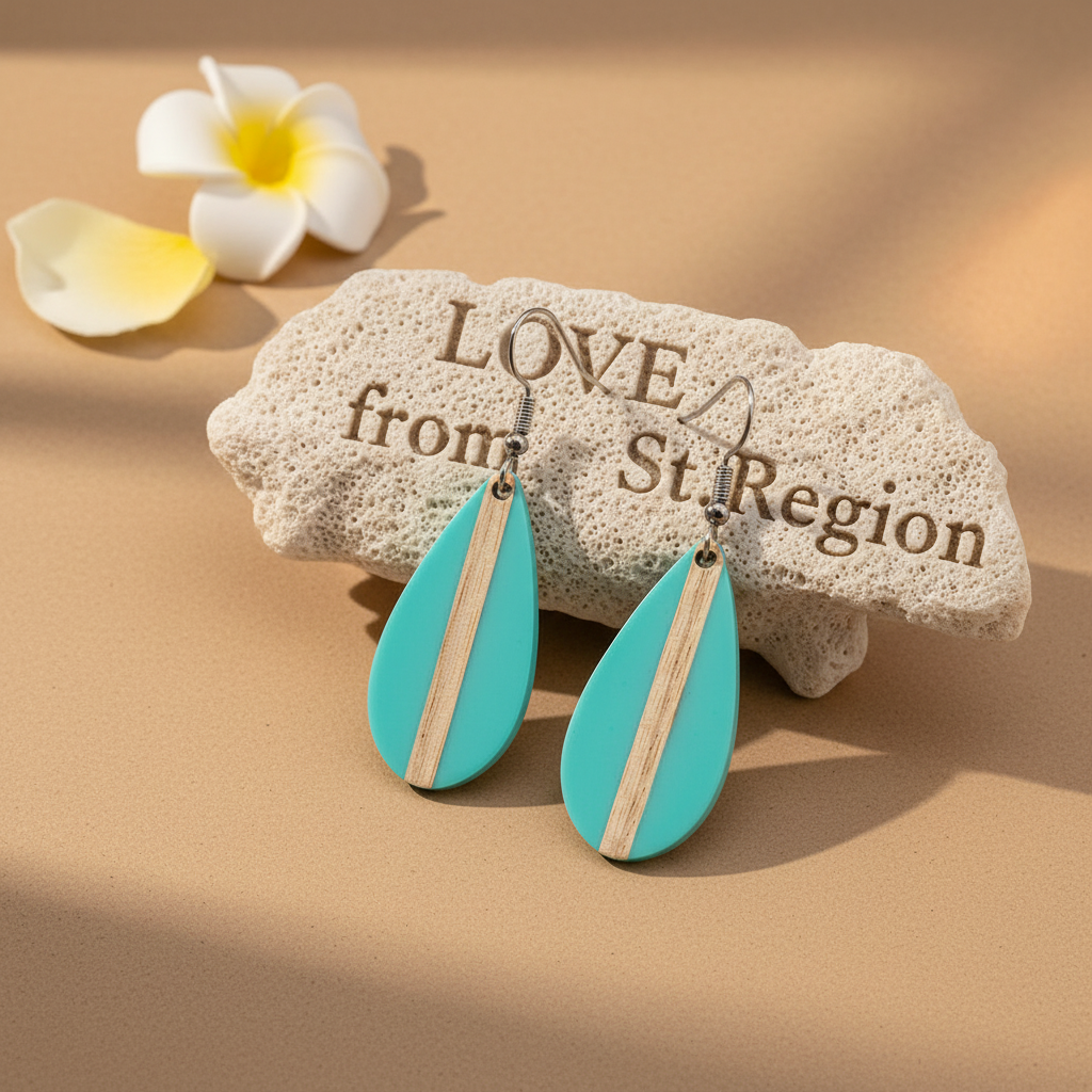 Light Blue Resin & Wood Silvertone Drop-Shape Hook Earrings