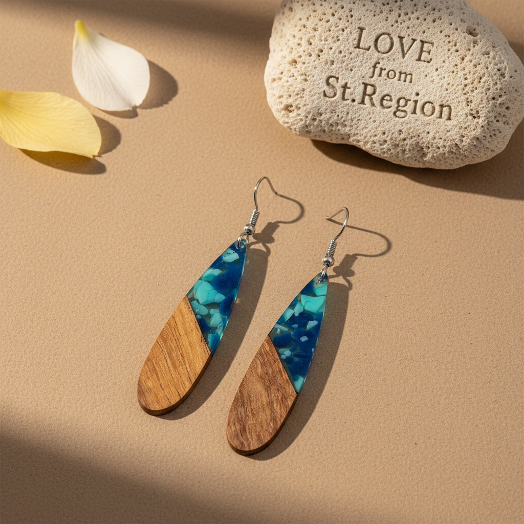 Navy Resin & Wood Silvertone Leopard Print Drop Hook Earrings