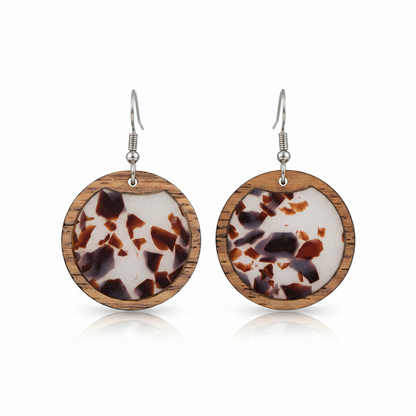 Brown Resin & Wood Silvertone Leopard Print Circular Hook Earrings