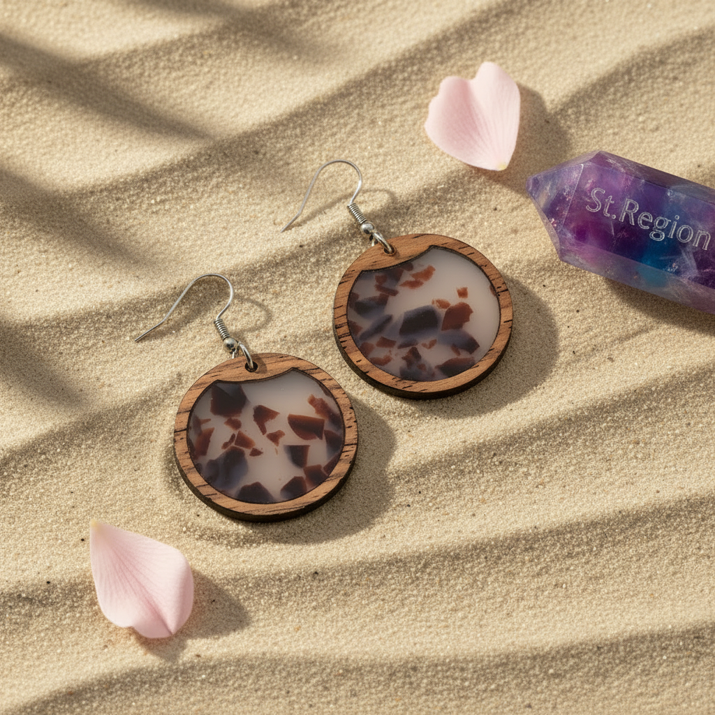 Brown Resin & Wood Silvertone Leopard Print Circular Hook Earrings