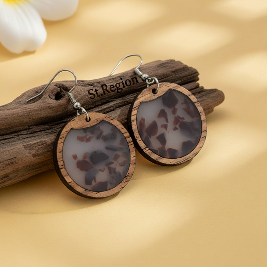 Brown Resin & Wood Silvertone Leopard Print Circular Hook Earrings