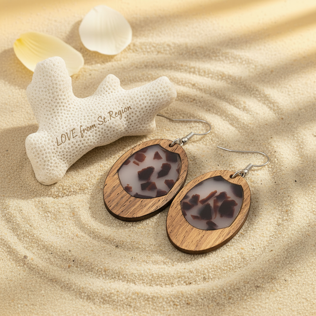 Brown Resin & Wood Silvertone Leopard Print Oval Hook Earrings