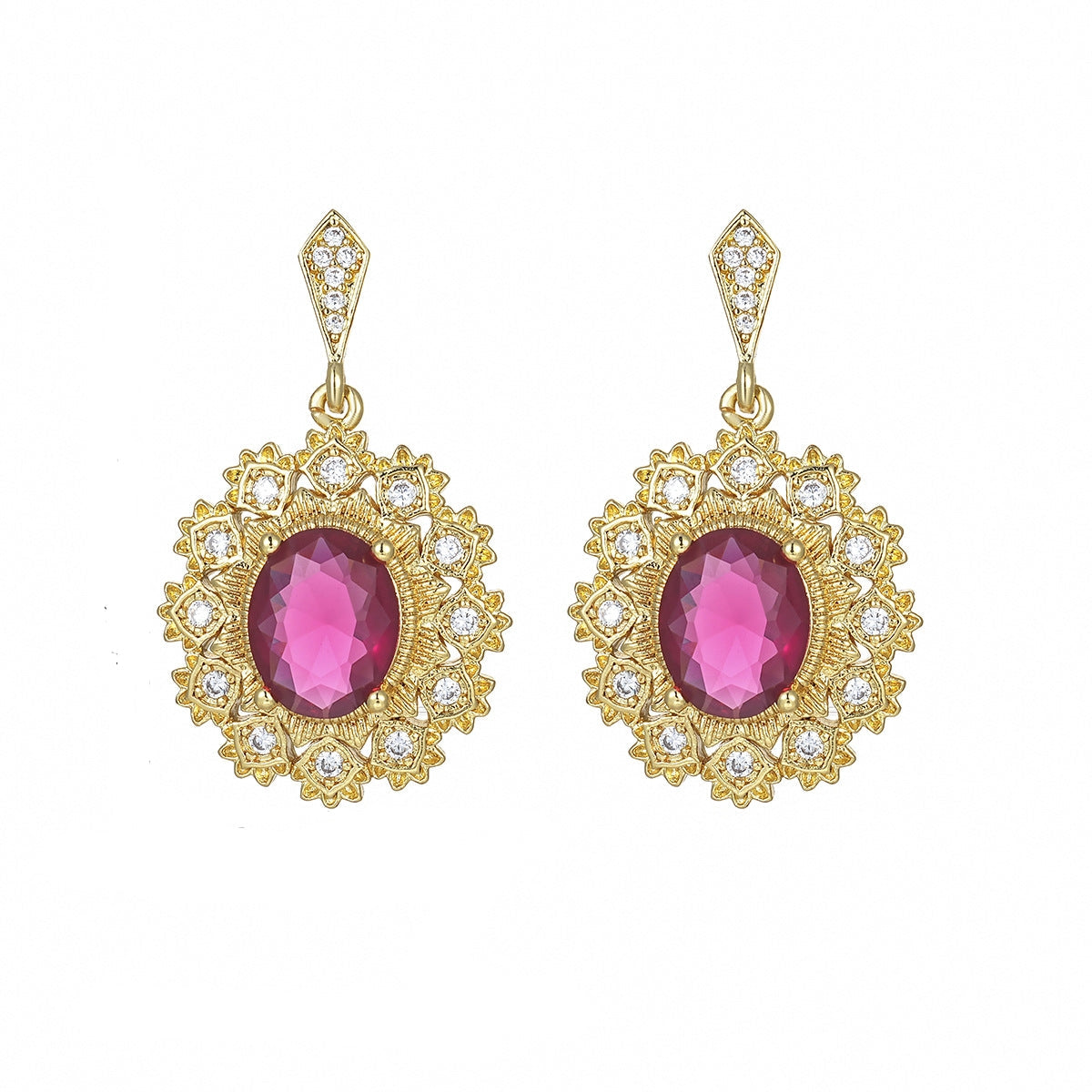 Rose Crystal & Cubic Zirconia Goldtone Oval-Cut Flower Dangle Earrings
