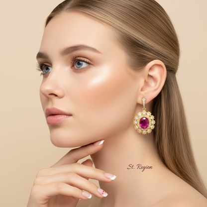 Rose Crystal & Cubic Zirconia Goldtone Oval-Cut Flower Dangle Earrings