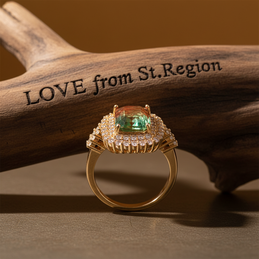 Red & Green Crystal Cubic Zirconia Layered Halo Ring