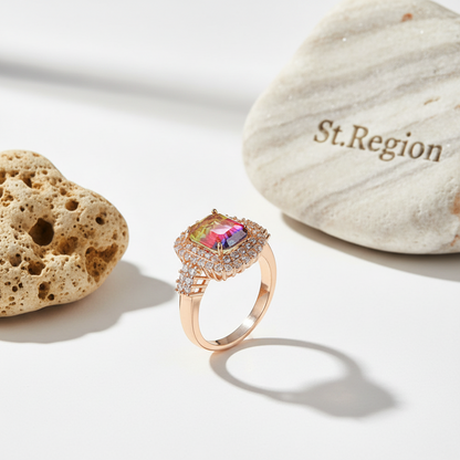 Multicolor Crystal & Cubic Zirconia Radiant-Cut Halo Ring