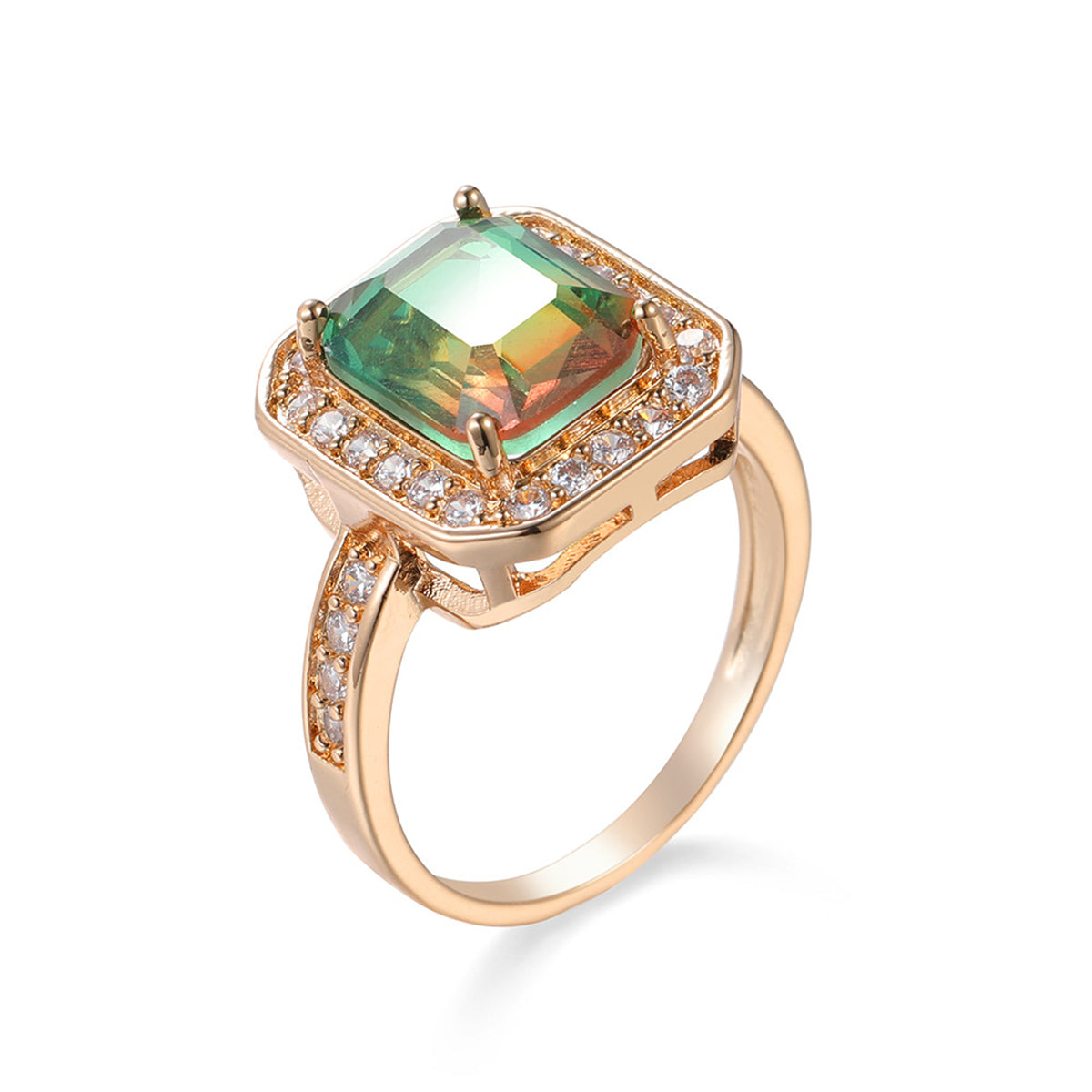 Red-green Crystal & Cubic Zirconia Radiant-Cut Channel Halo Ring