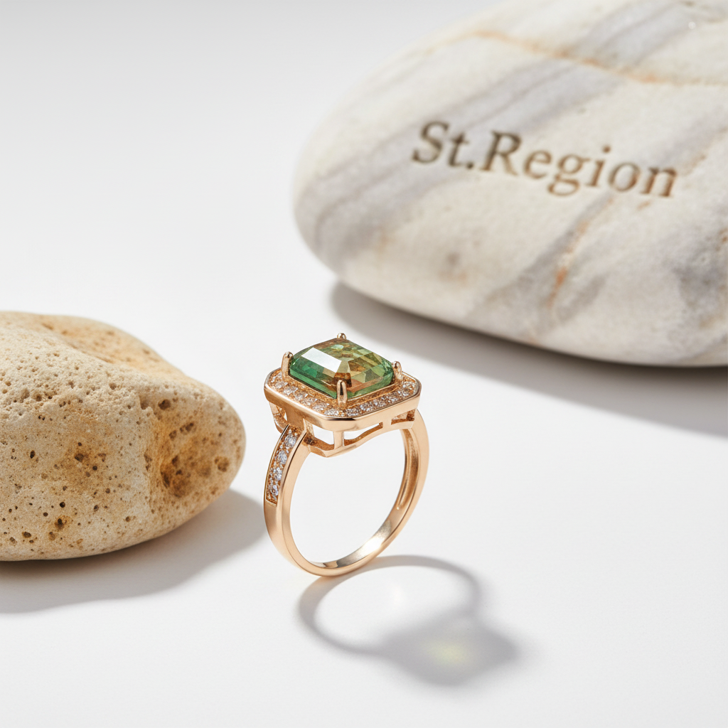 Red-green Crystal & Cubic Zirconia Radiant-Cut Channel Halo Ring