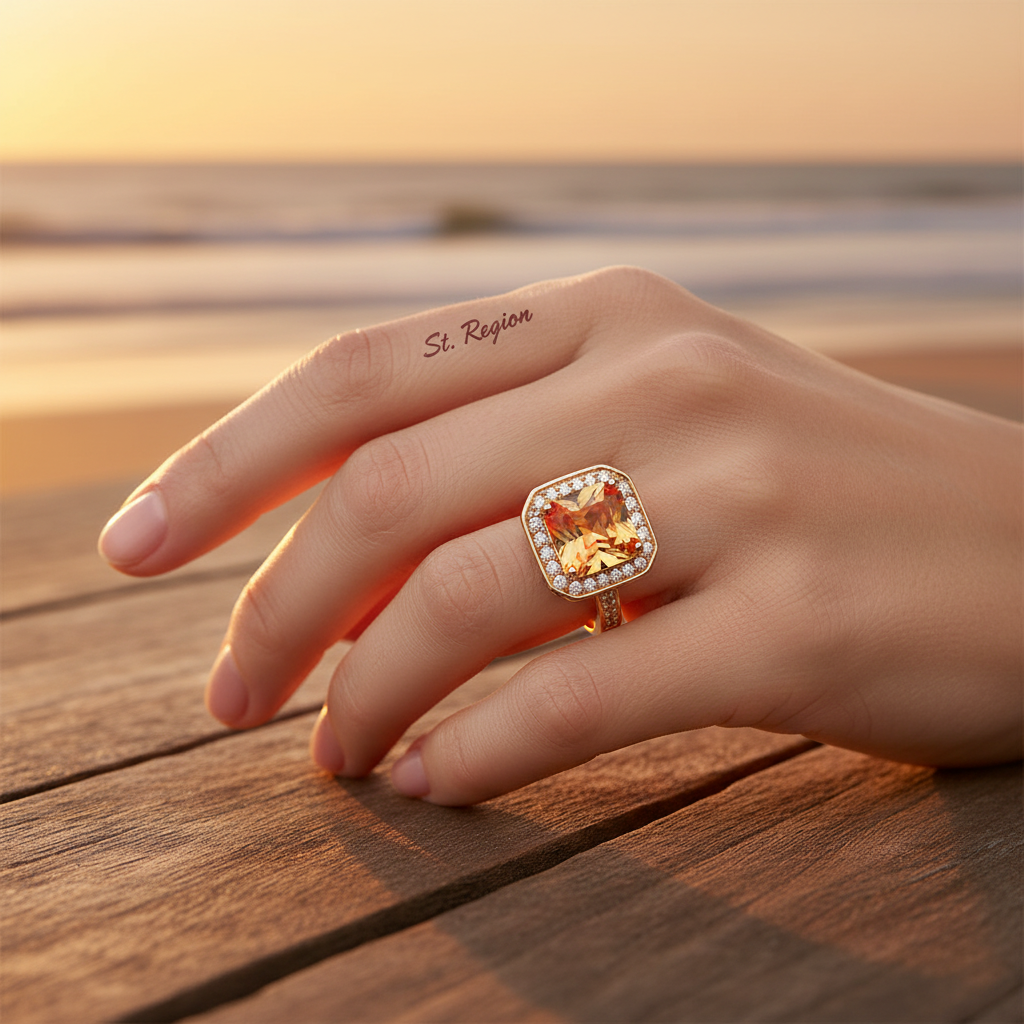 Red Yellow Crystal & Cubic Zirconia Halo Ring