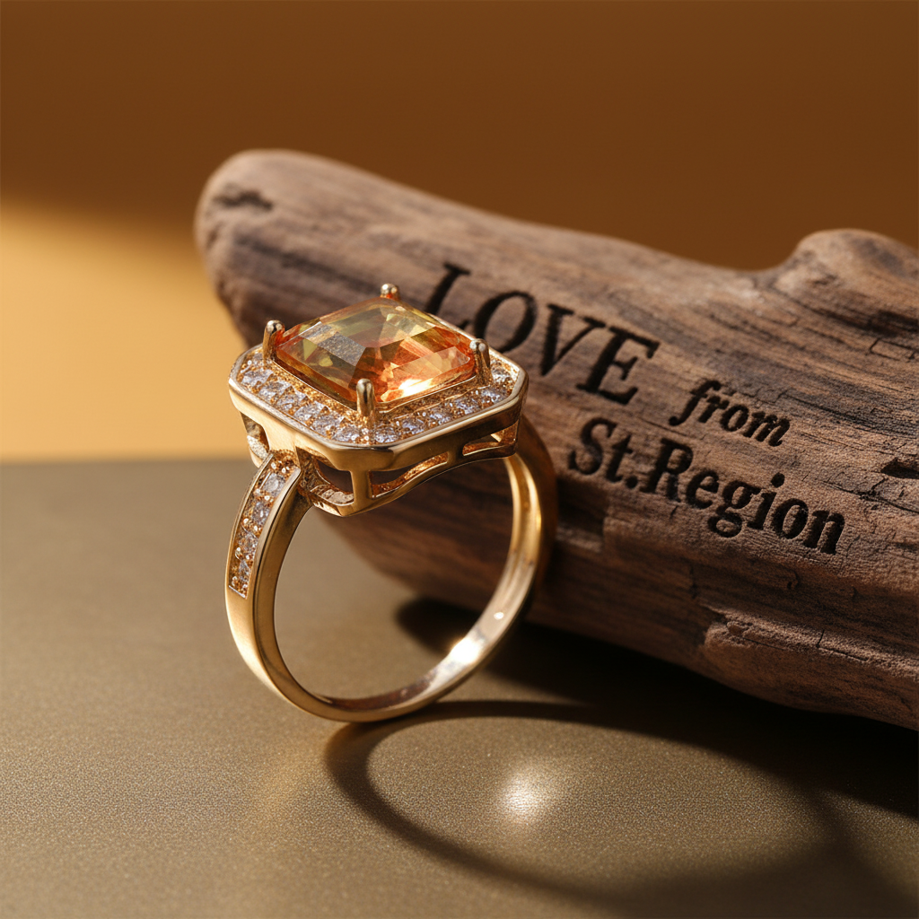 Red Yellow Crystal & Cubic Zirconia Halo Ring