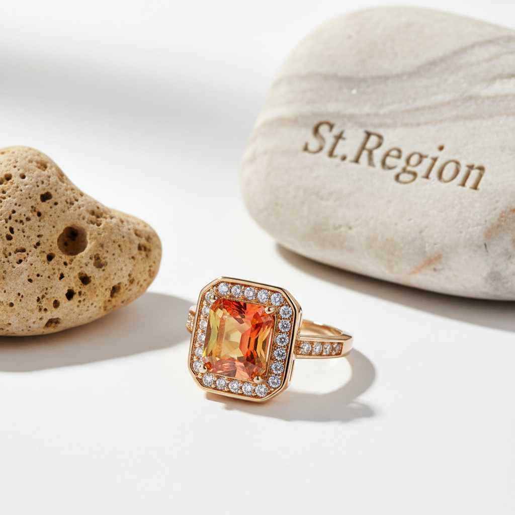 Red Yellow Crystal & Cubic Zirconia Halo Ring