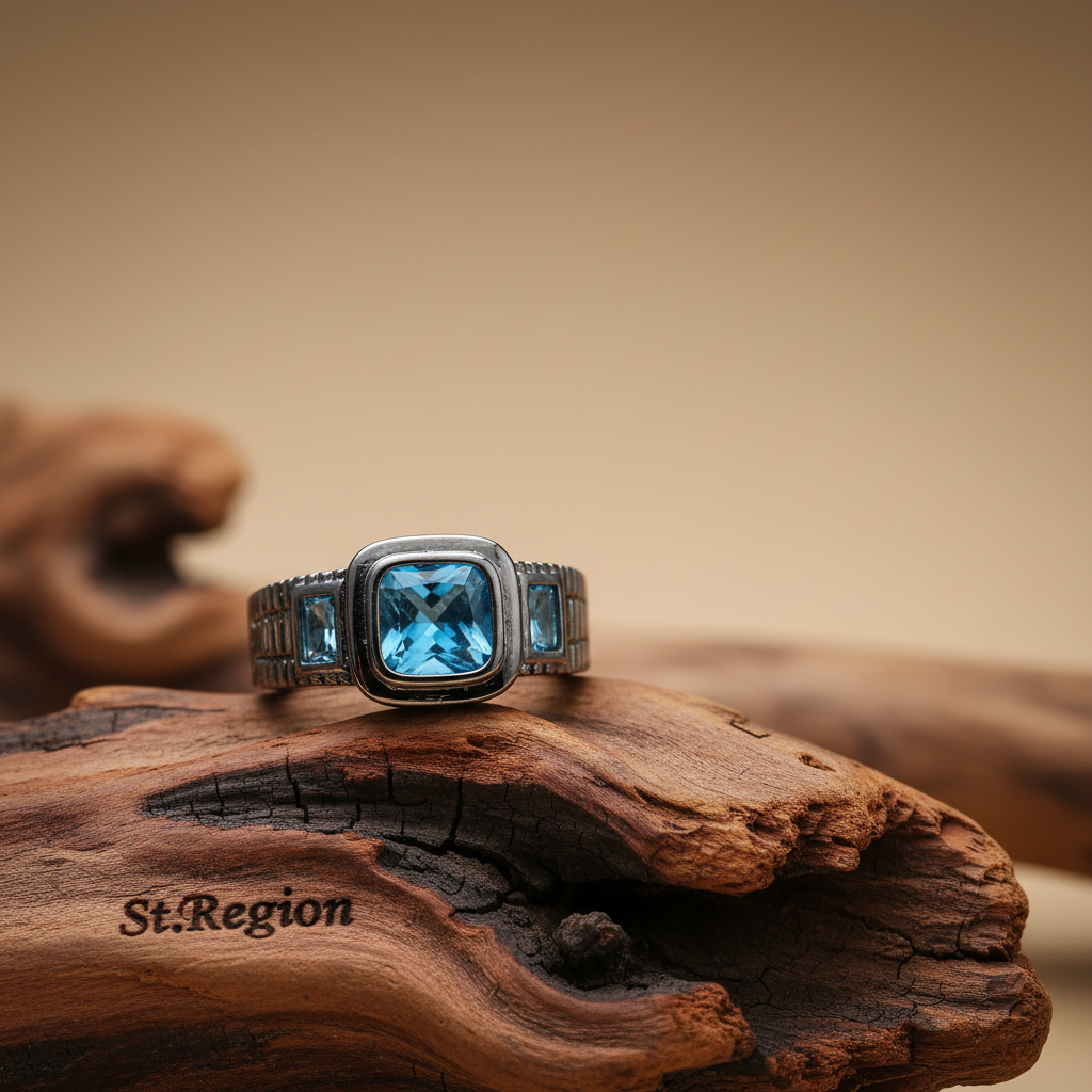 Sea Blue Crystal Square Ring