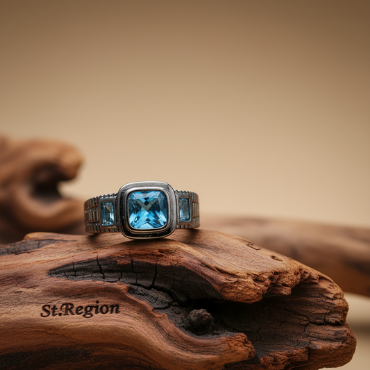 Sea Blue Crystal Square Ring