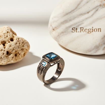Sea Blue Crystal Square Ring