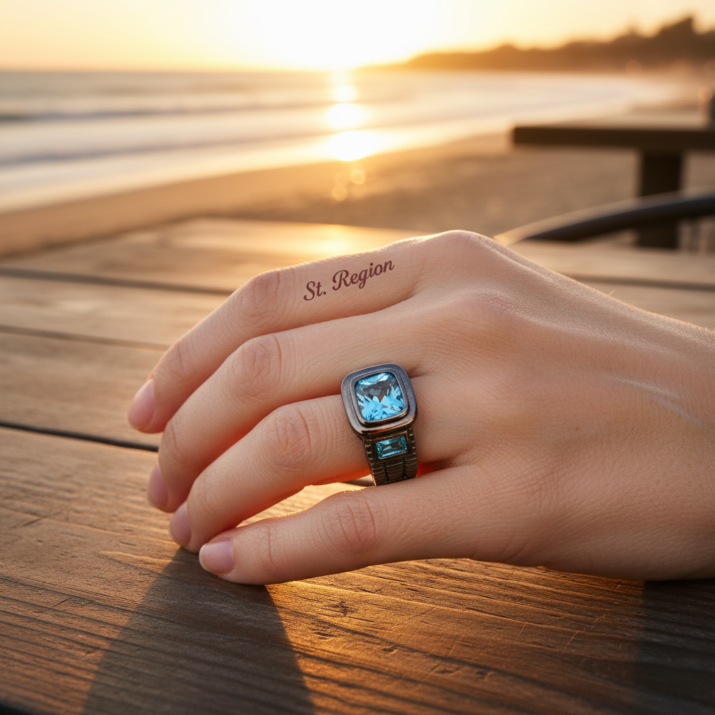 Sea Blue Crystal Square Ring