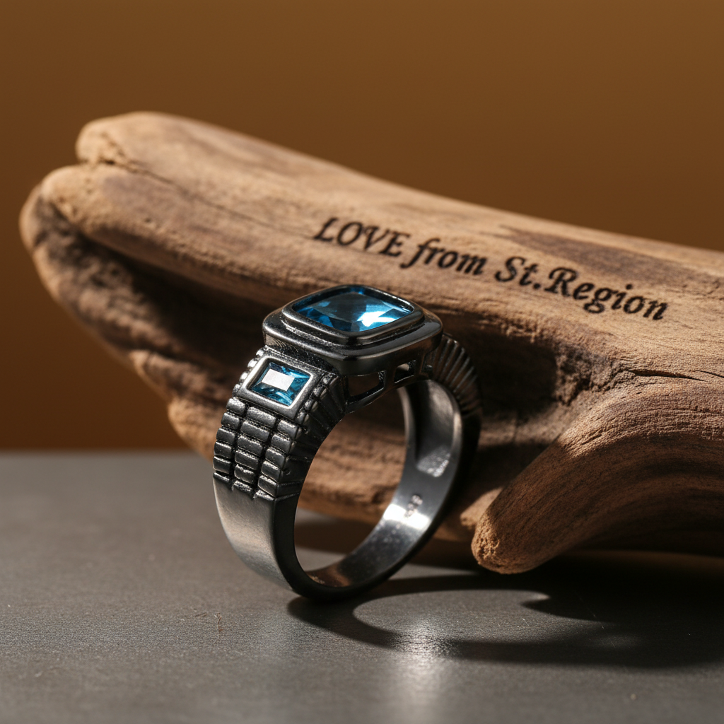 Sea Blue Crystal Square Ring