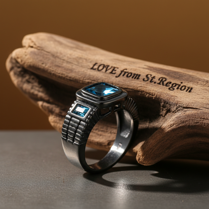 Sea Blue Crystal Square Ring