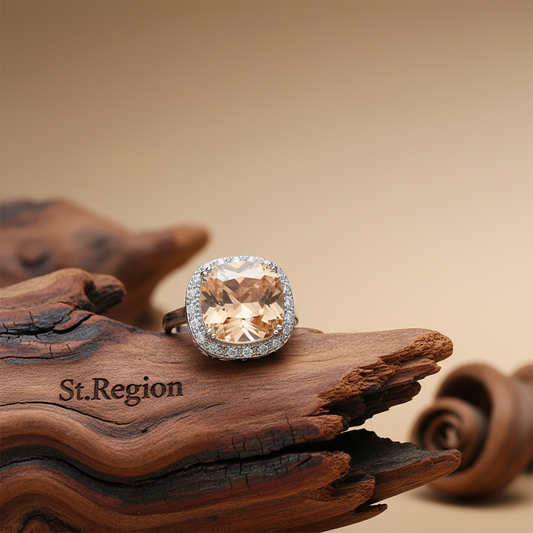 Champagne Crystal & Cubic Zirconia Halo Cushion-Cut Ring