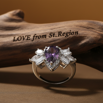 Purple Crystal & Silvertone Pear-Cut Ring