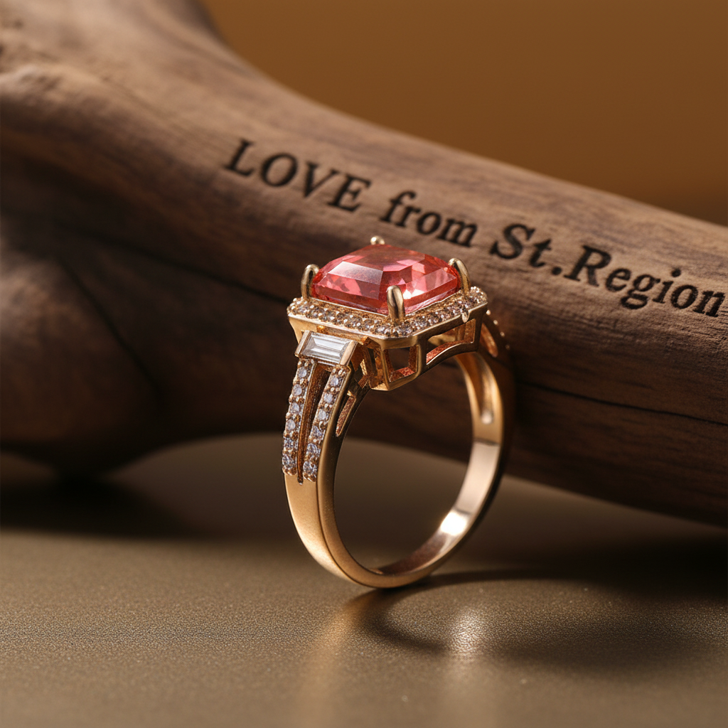 Red Crystal & Cubic Zirconia Princess-Cut Halo Ring