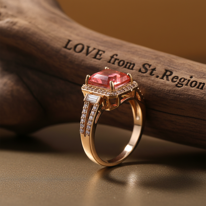 Red Crystal & Cubic Zirconia Princess-Cut Halo Ring