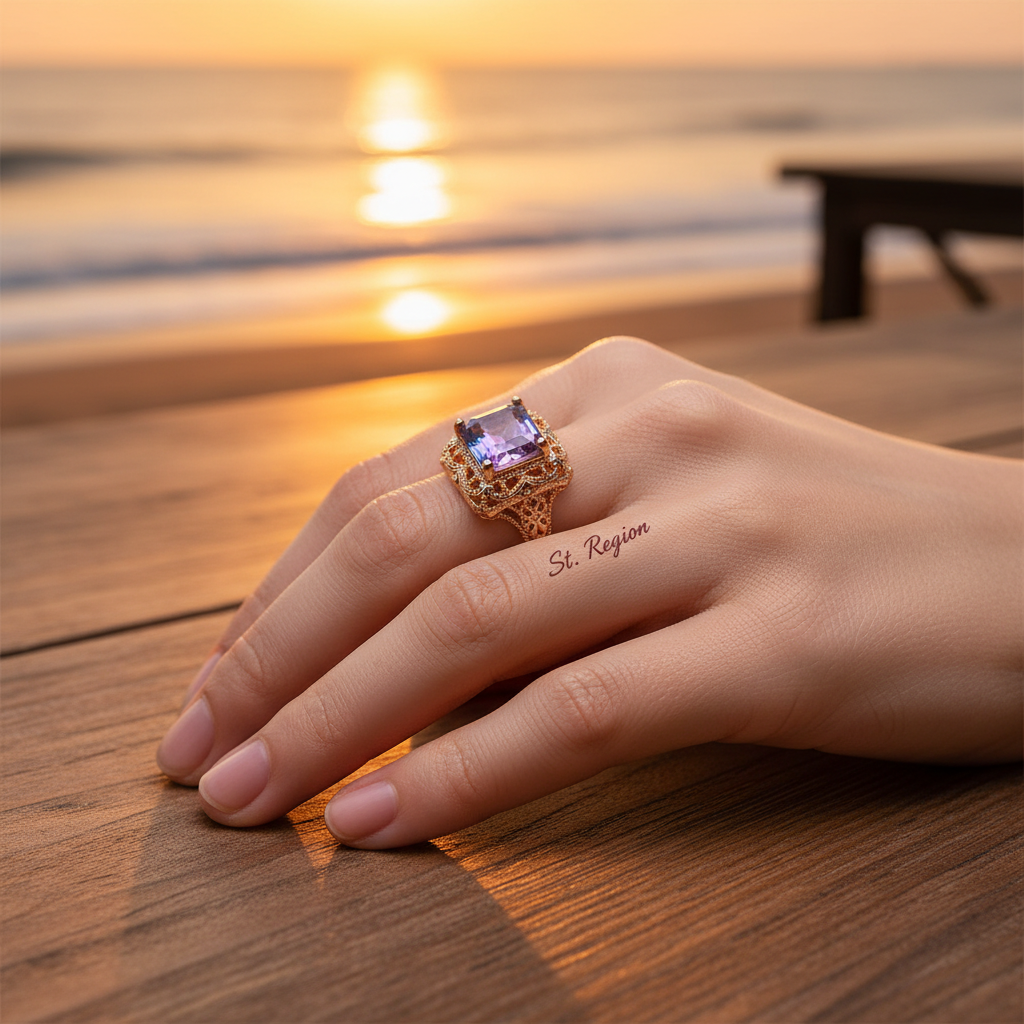 Rose Purple Crystal & Goldtone Radiant-Cut Ring