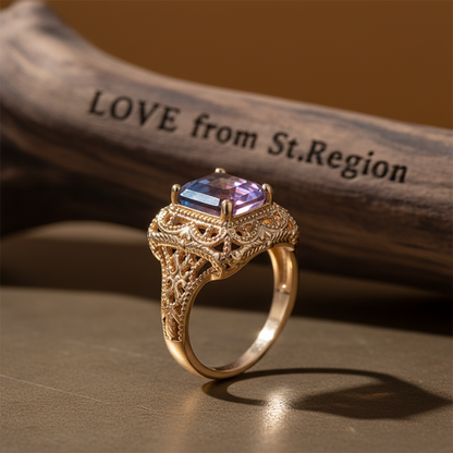 Rose Purple Crystal & Goldtone Radiant-Cut Ring