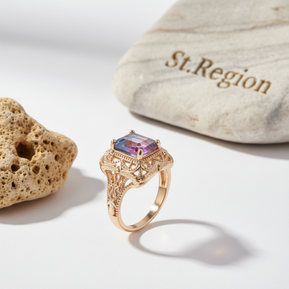 Rose Purple Crystal & Goldtone Radiant-Cut Ring