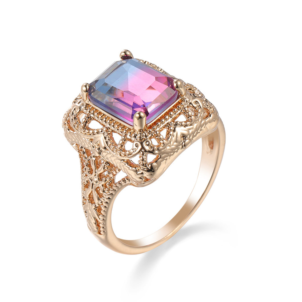 Rose Purple Crystal & Goldtone Radiant-Cut Ring