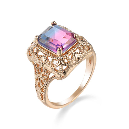 Rose Purple Crystal & Goldtone Radiant-Cut Ring