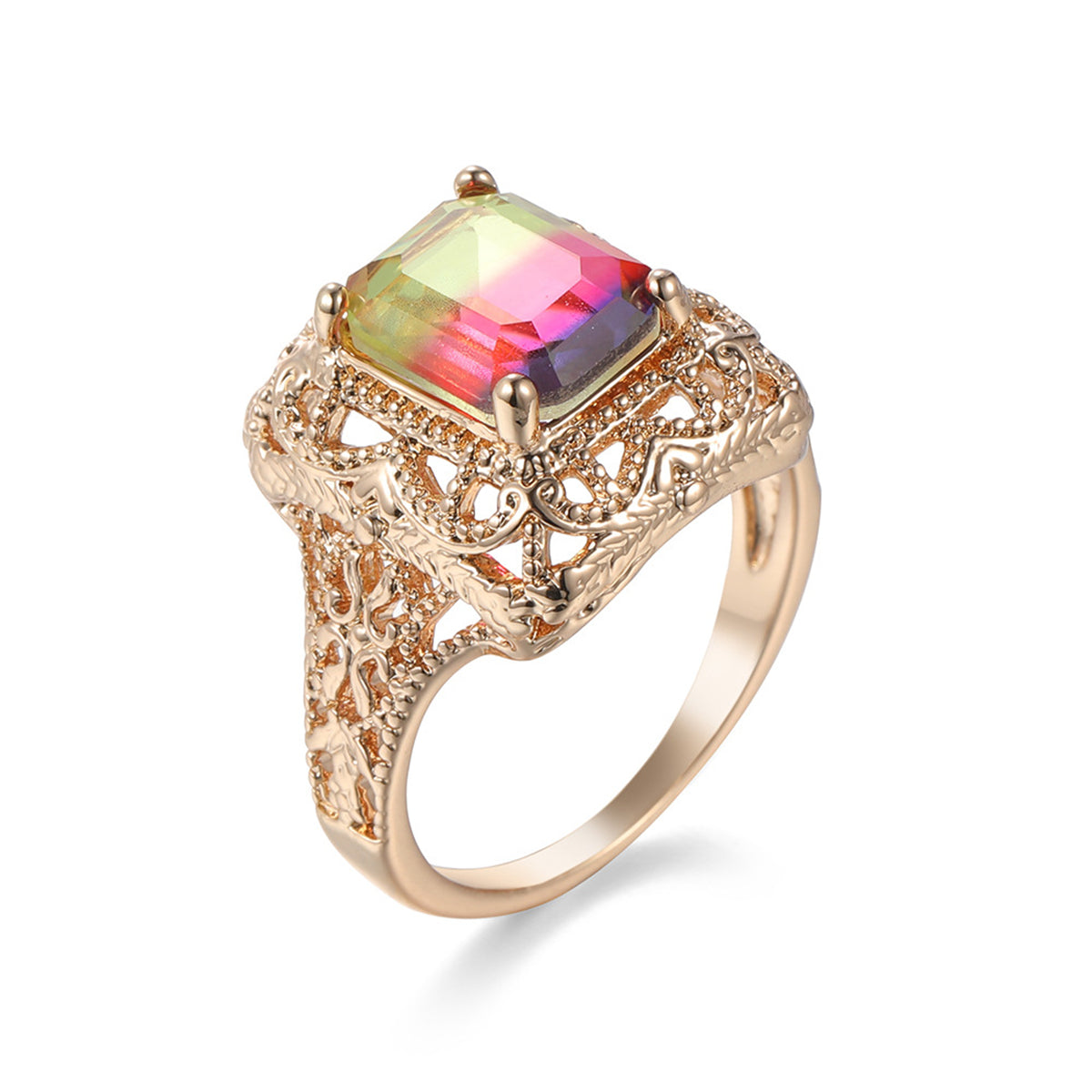 Red & Purple Crystal & Goldtone Radiant-Cut Ring